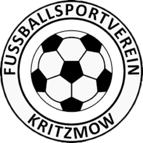 Ein Logo mit einem Fußball in der Mitte, umgeben von einem Kreis mit der Aufschrift "FUSSBALLSPORTVEREIN KRITZMOW".